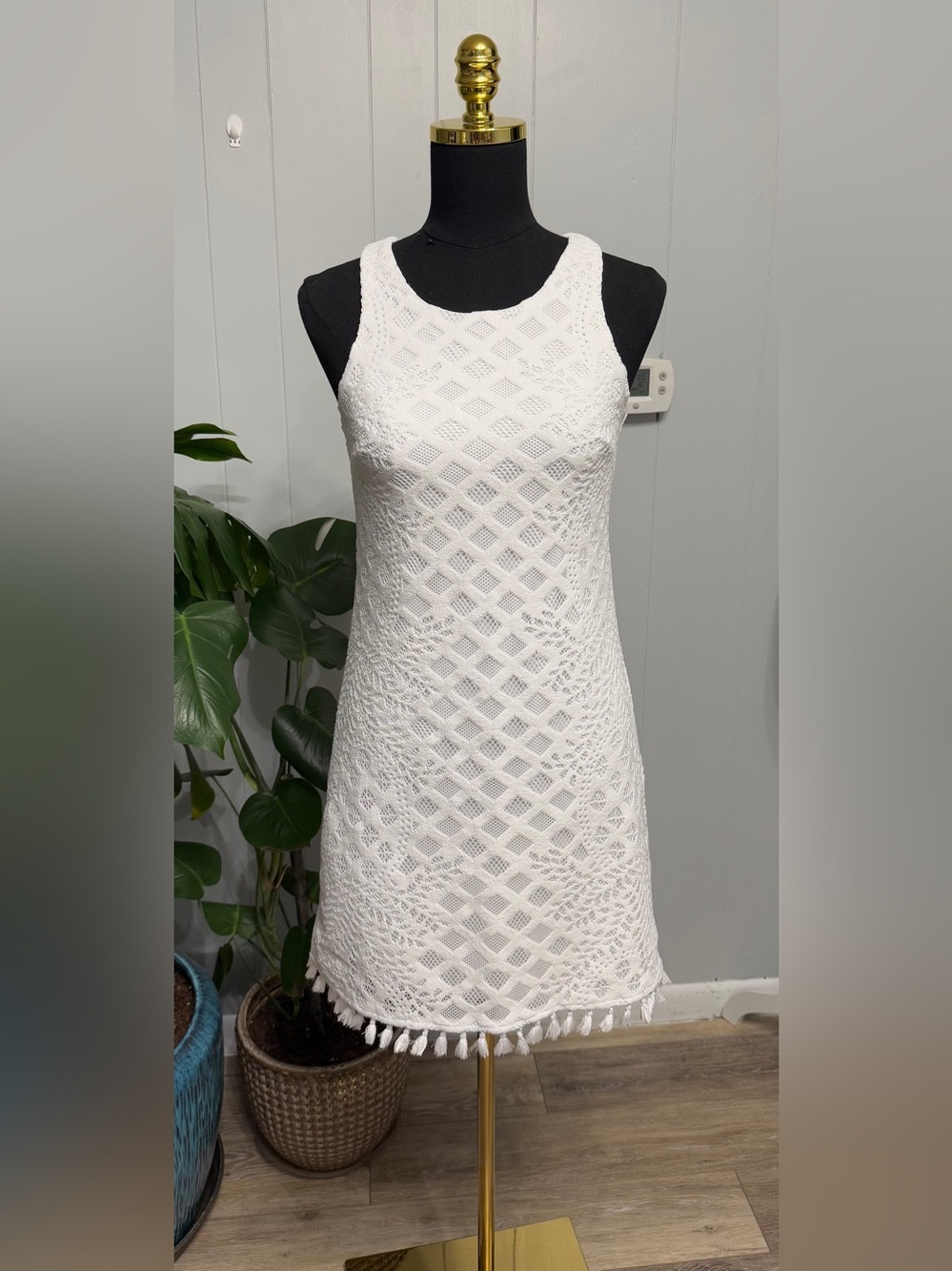Lilly Pulitzer White Crochet Tassel-Trim Mini Dress